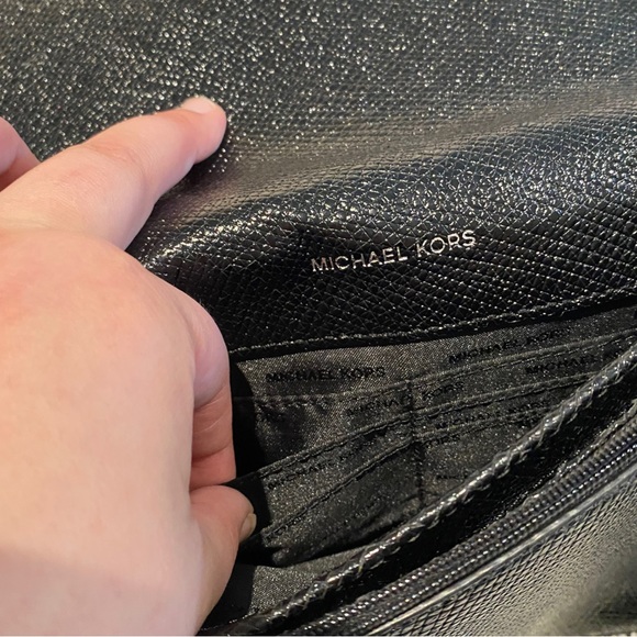 Michael Kors Black Large Gusset Crossbody Leather Purse Silver Hardware - Picture 6 of 10